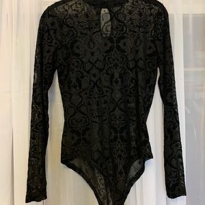 Black long sleeve mesh bodysuit